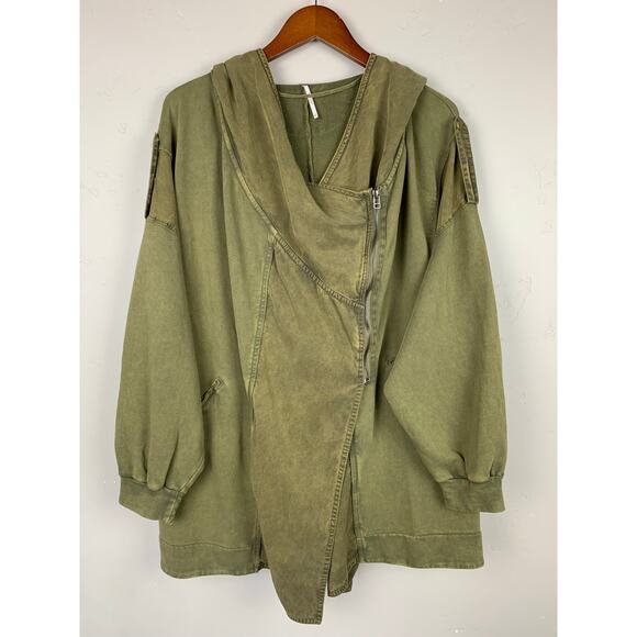Free People Jackets & Blazers - Free People C'Mon Hooded Cardigan Jacket Olive Green Oversized Pockets Women's S
